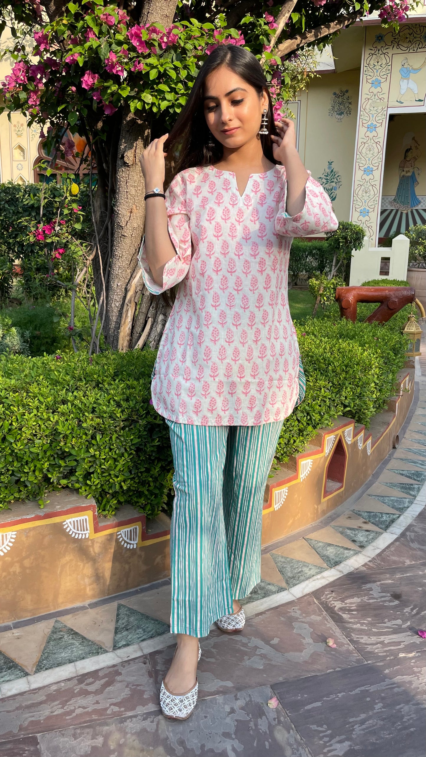 Cream Teal Coord Set