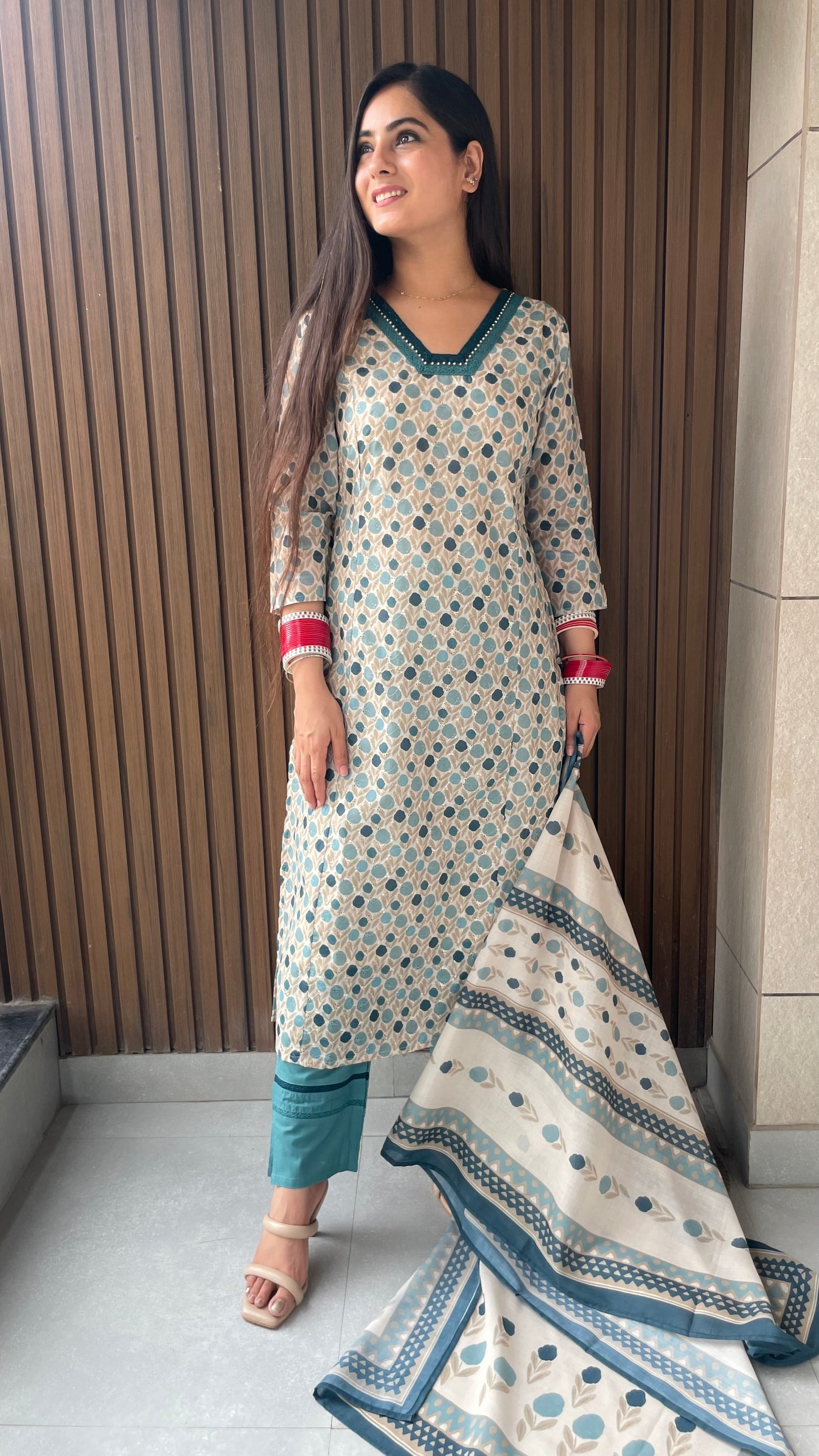 Diya Beige Schiffli Suit