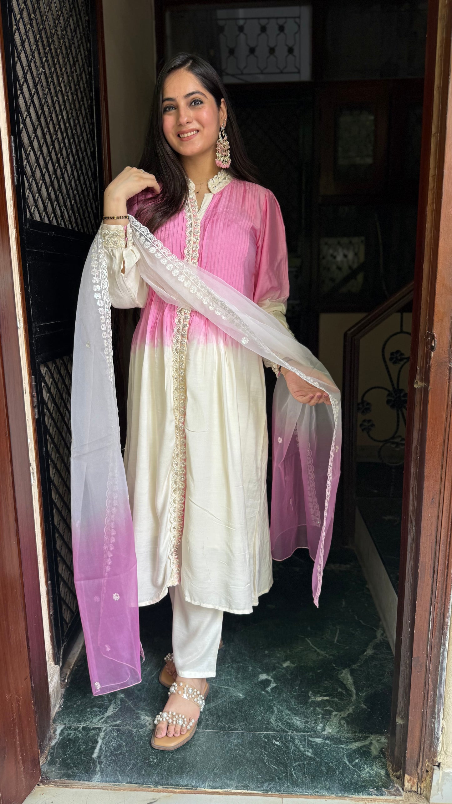 Richa Pink Cream Muslin Suit