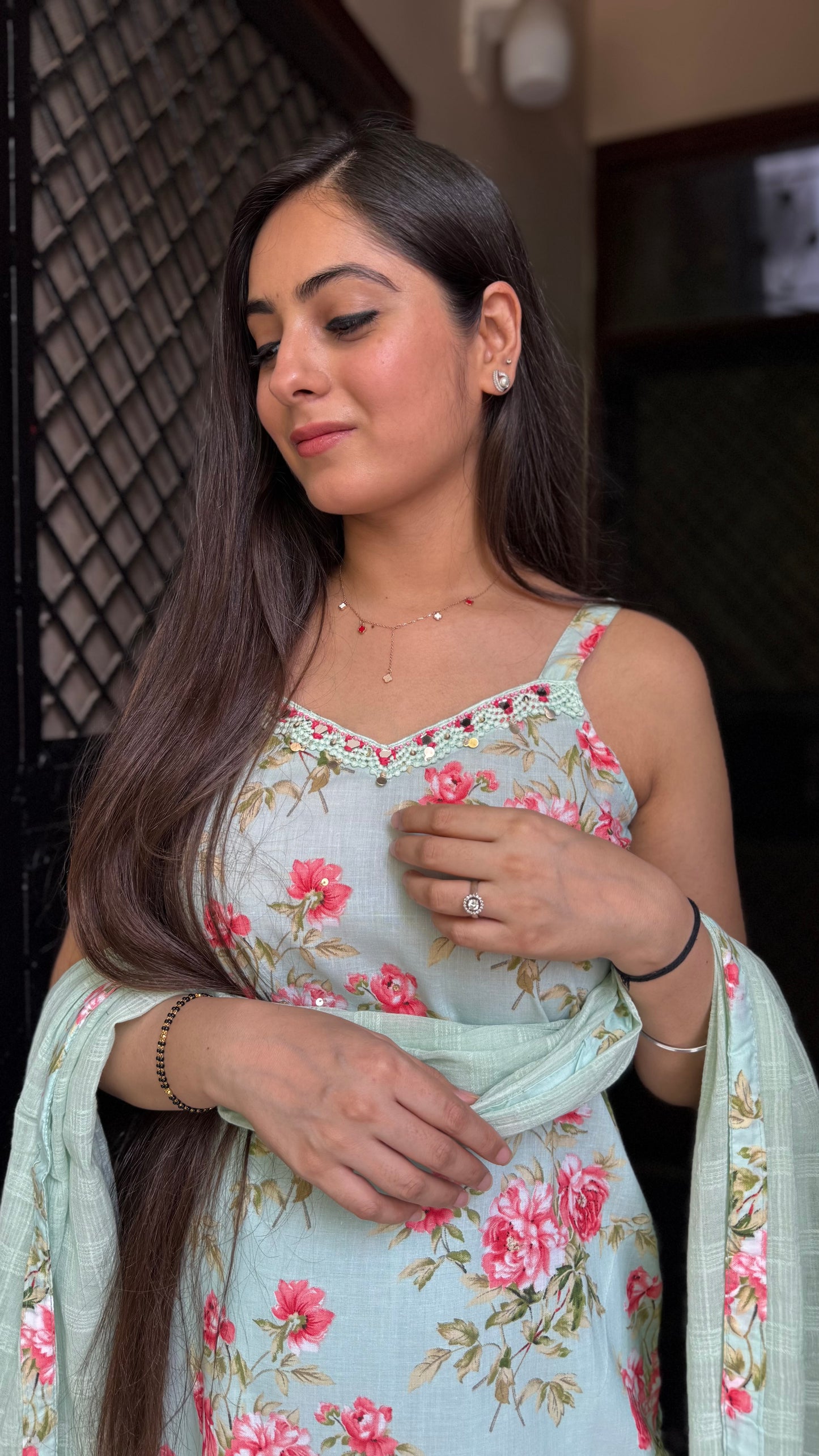 Ekta Pastel Green Strap Suit
