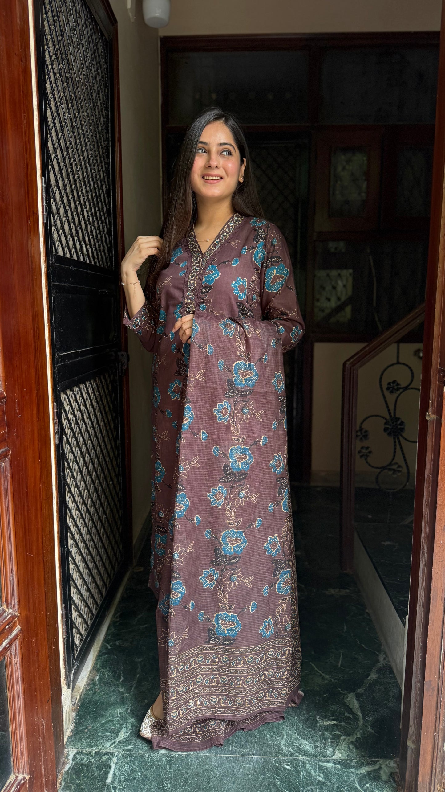 Rooh Coffee Brown Cotton Suit