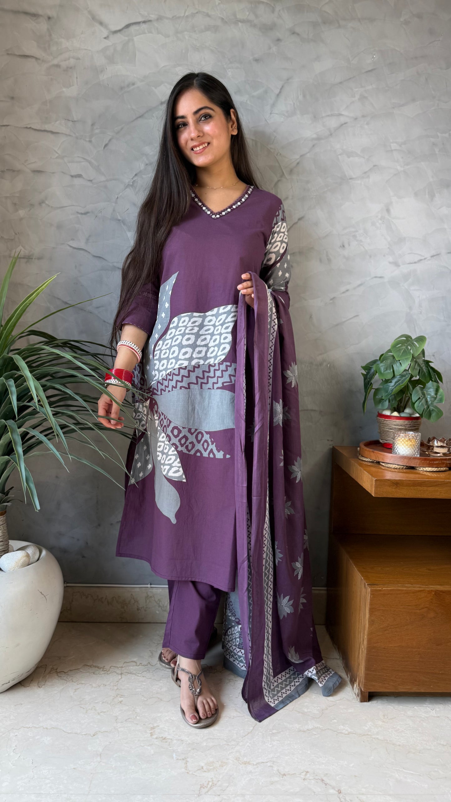 Archana Purple Grey Printed Suit
