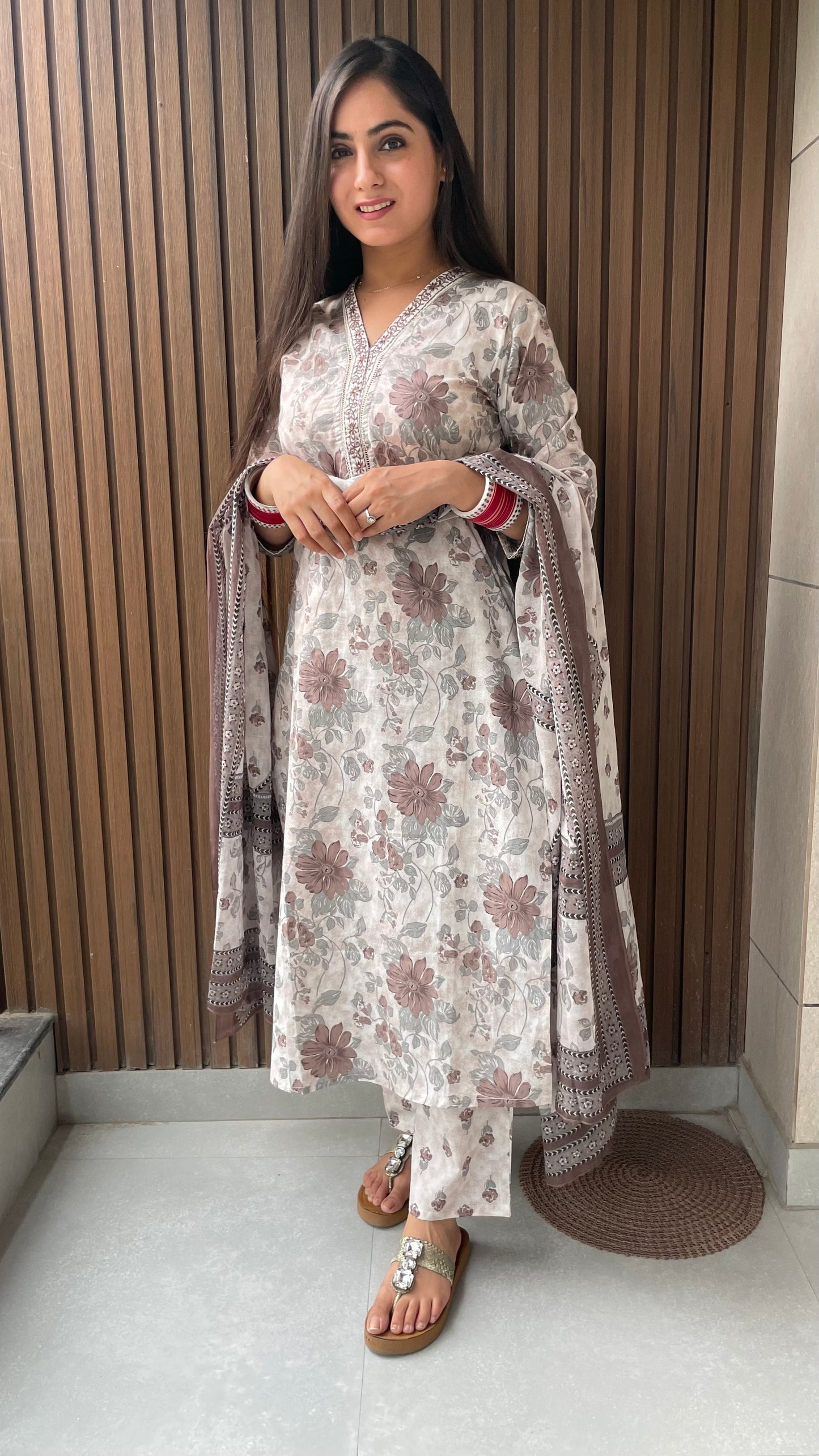 Deepika Brown Grey Floral Suit