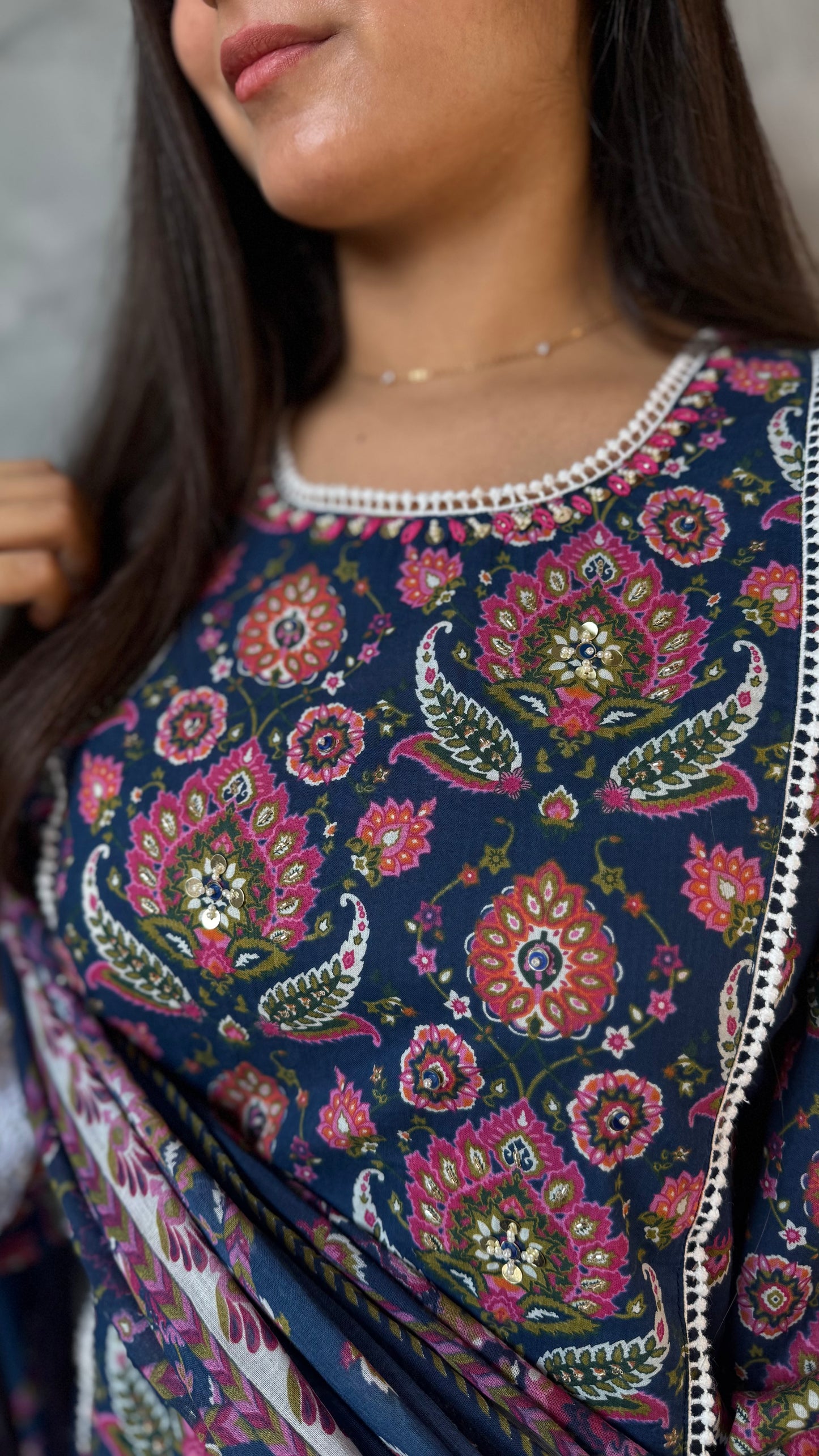 Sneha Blue Lace A-line Suit