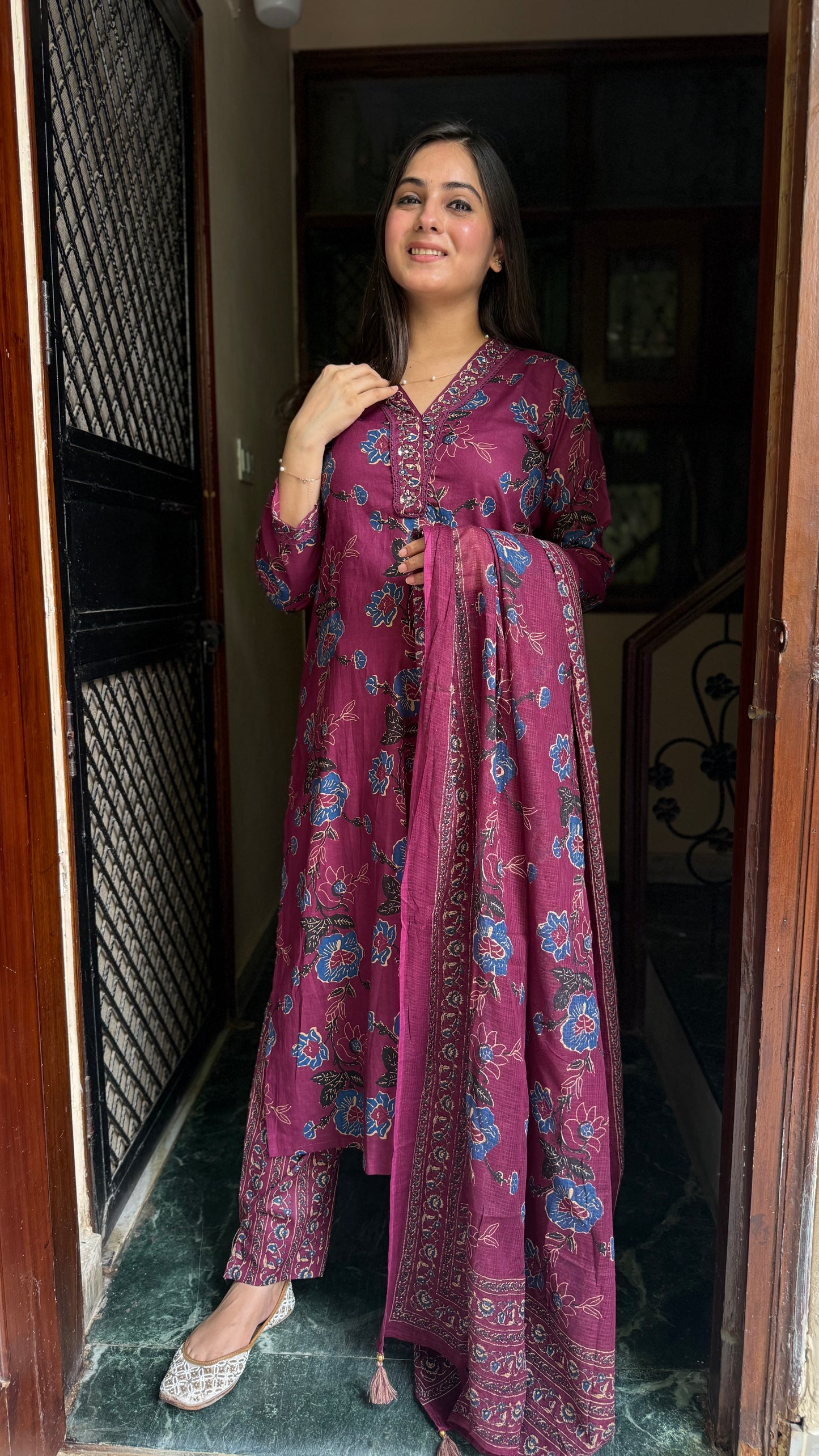Rooh Wine Cotton Suit