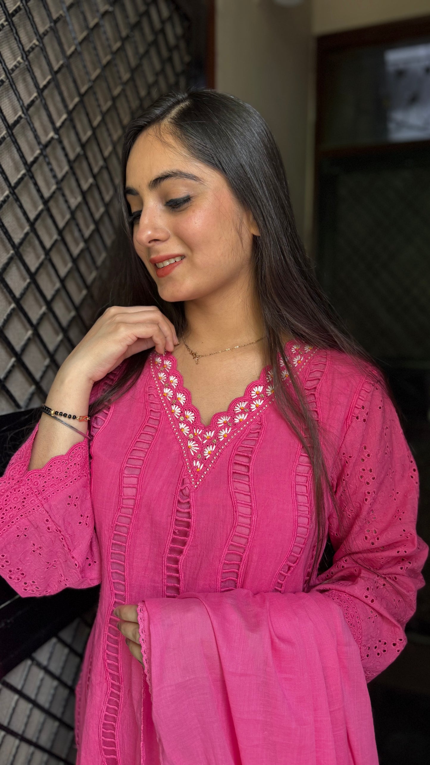 Simran Pink Schiffli Suit