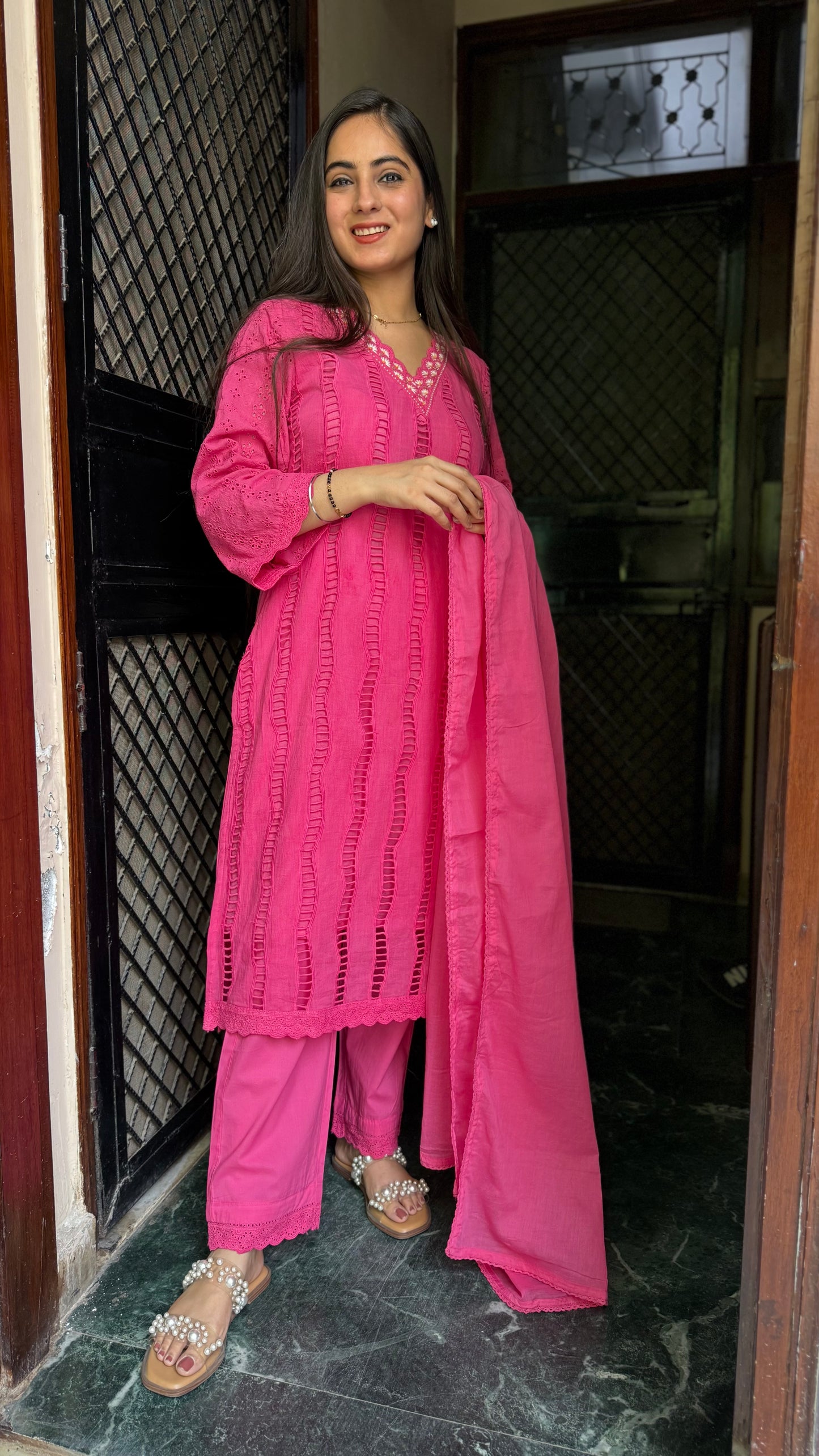 Simran Pink Schiffli Suit