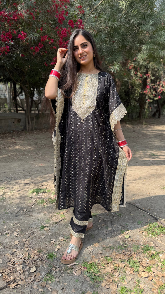 Noor Black Embroidered Kaftan Set