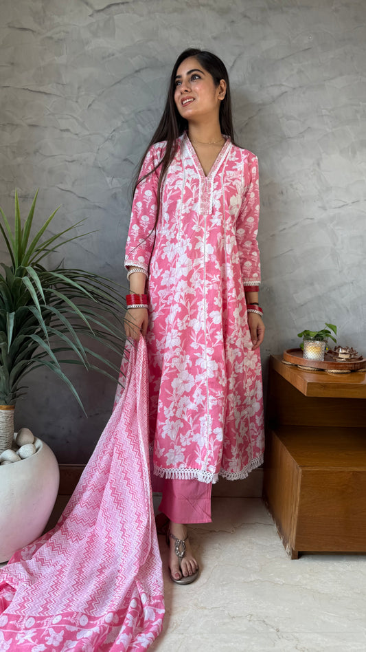 Simran Pink Lace Anarkali Suit