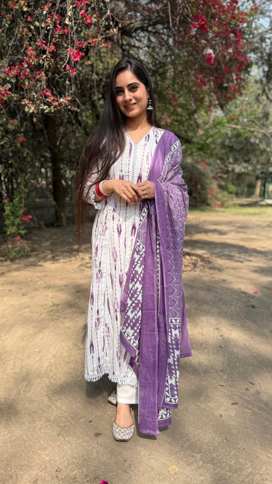 Nikita White Purple Anarkali Suit