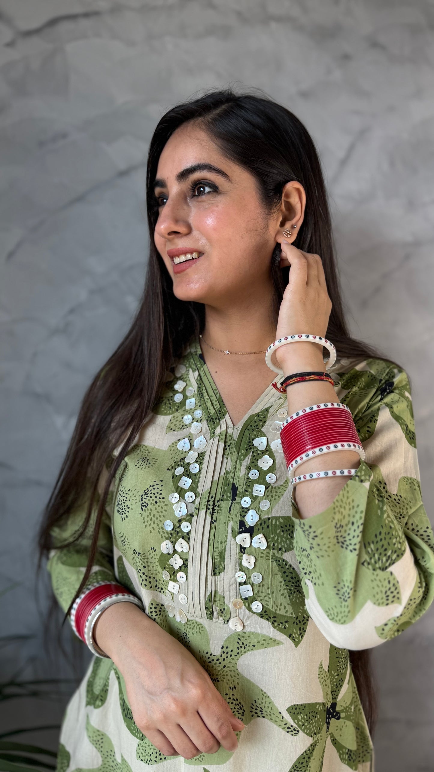 Seema Green Beige Coord Set