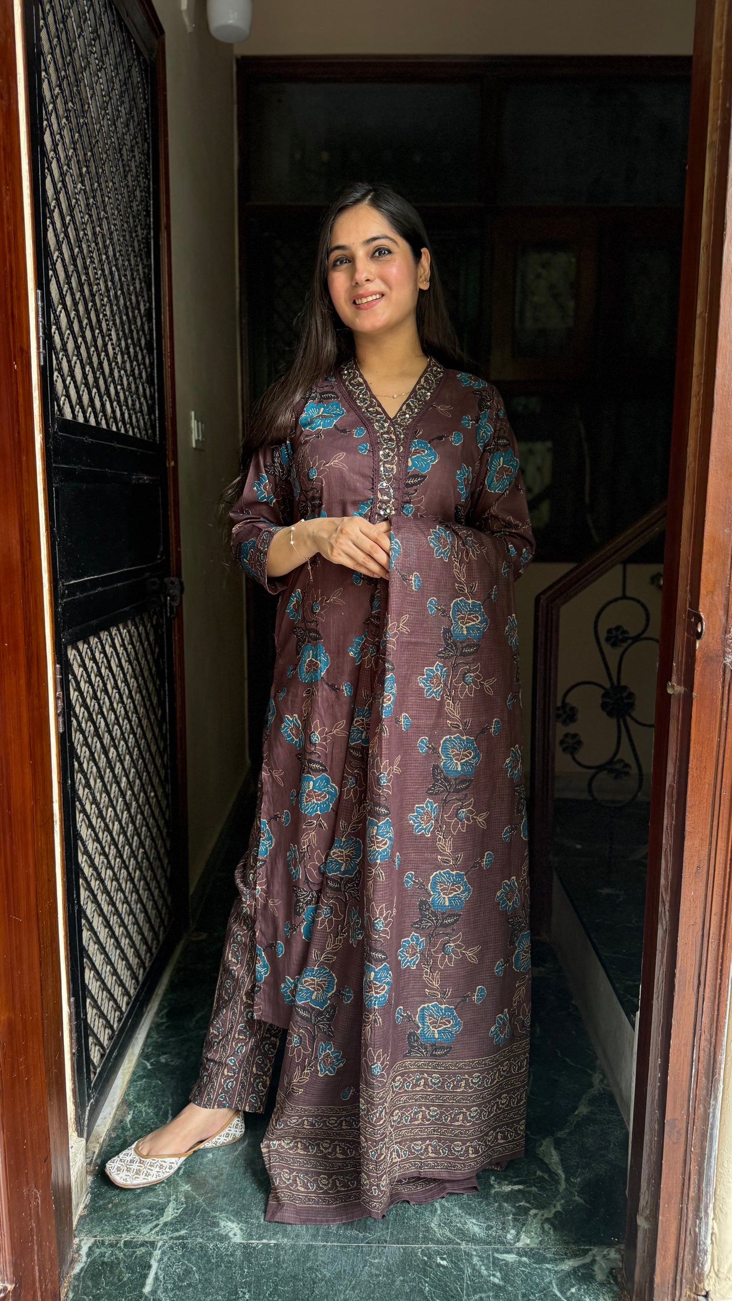 Rooh Coffee Brown Cotton Suit