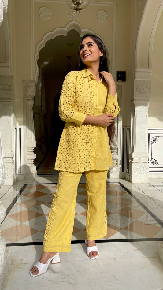 Anu Mustard Schiffli Coord Set