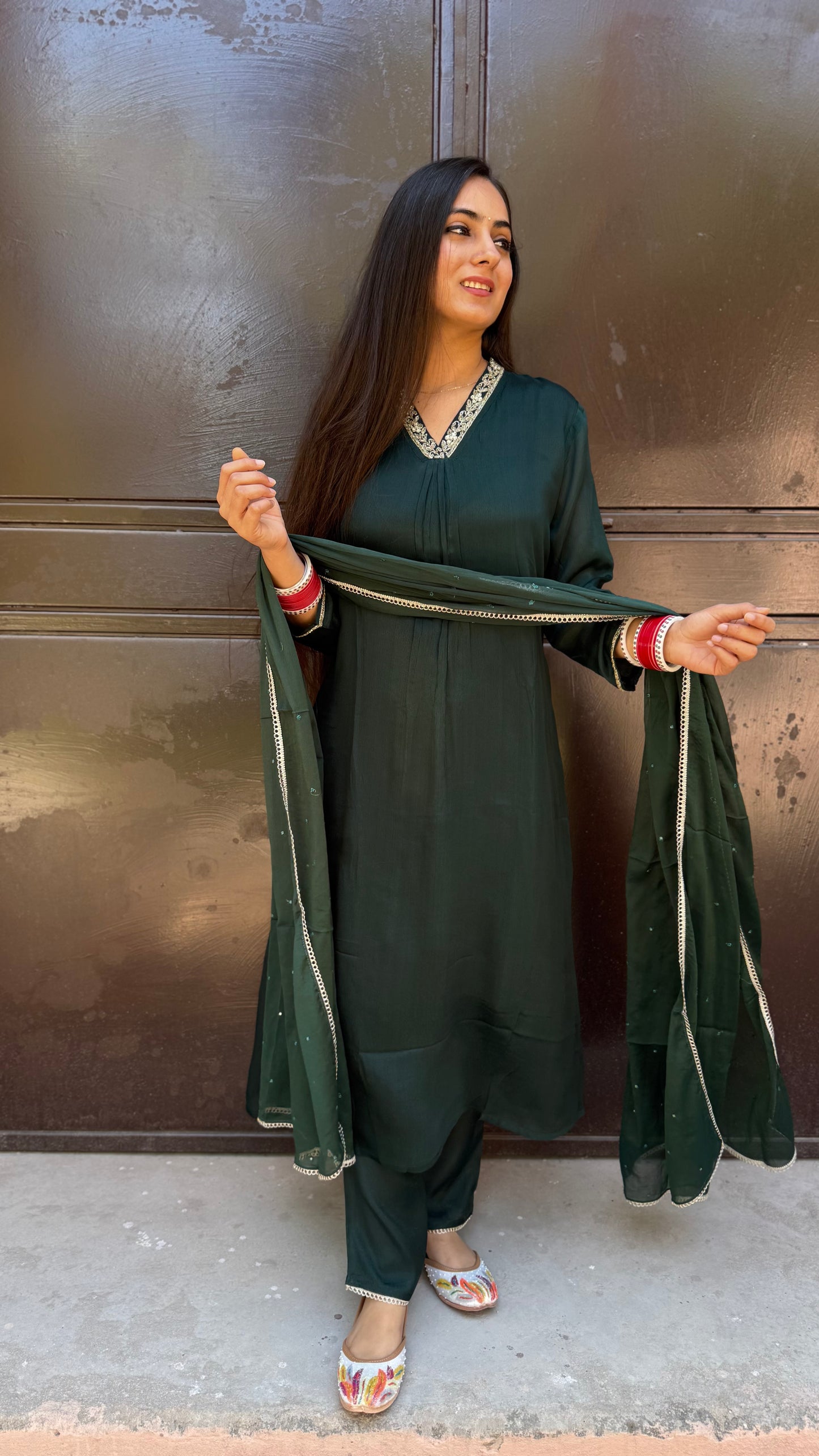 Sana Green Chinnon Suit