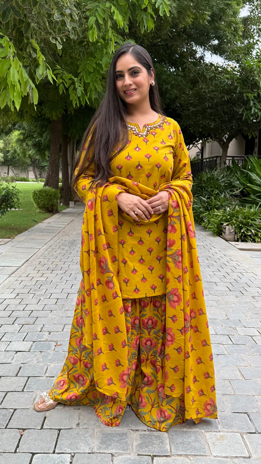 Manya Mustard Floral Sharara Suit