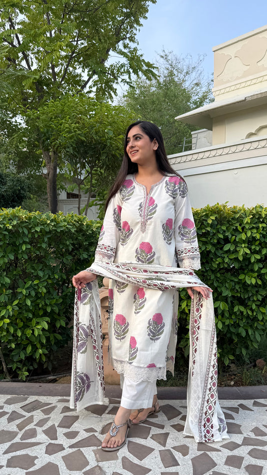 Gul Off White Printed Suit