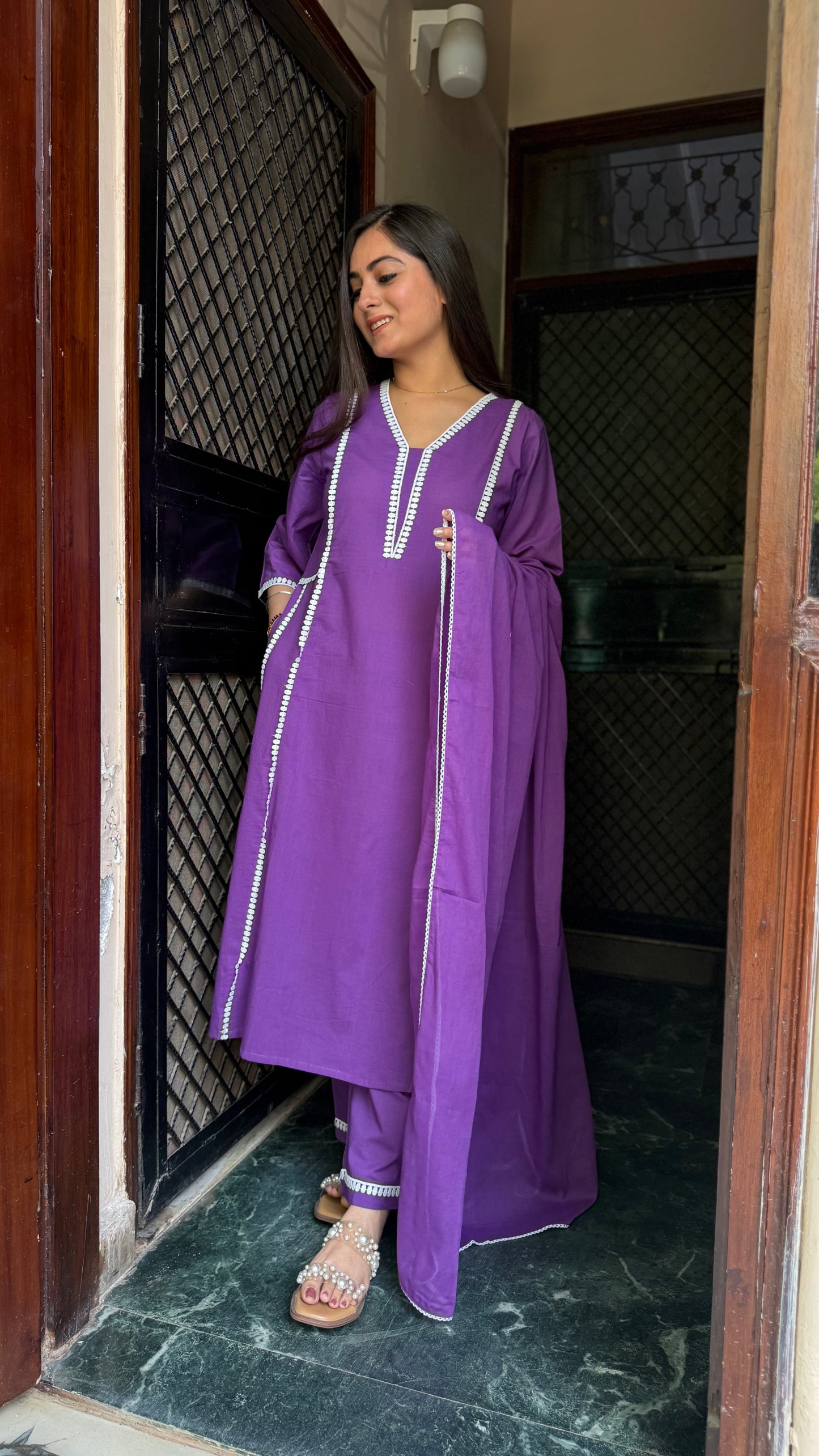 Swati Purple Lace Suit