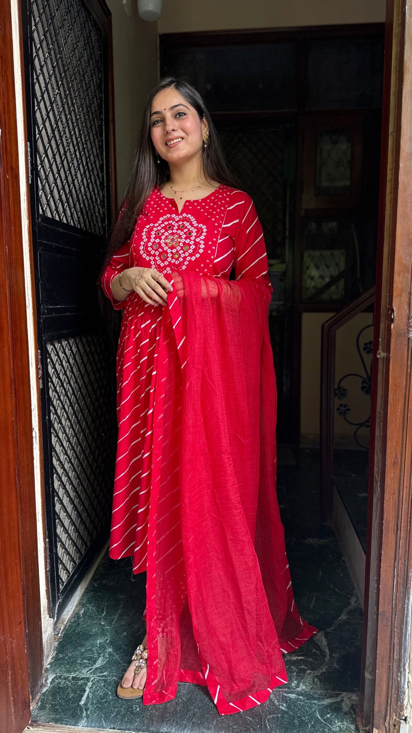 Richa Red Bandhej Suit