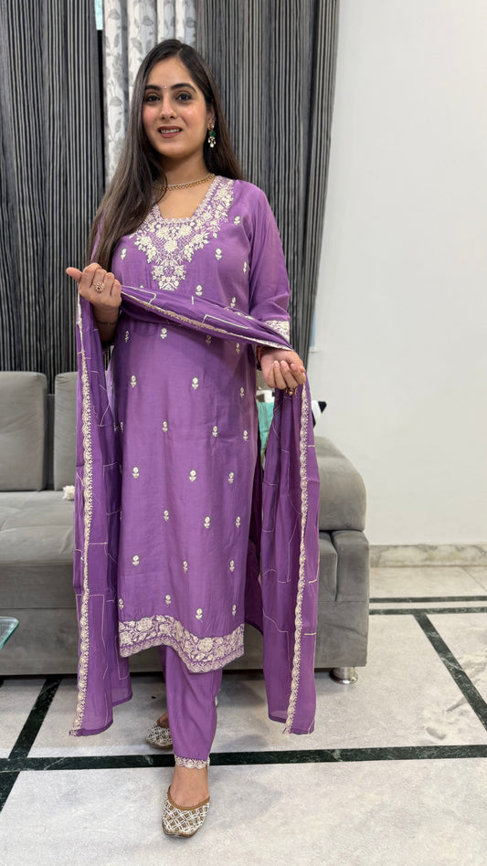 Latika Lilac Embroidered Suit