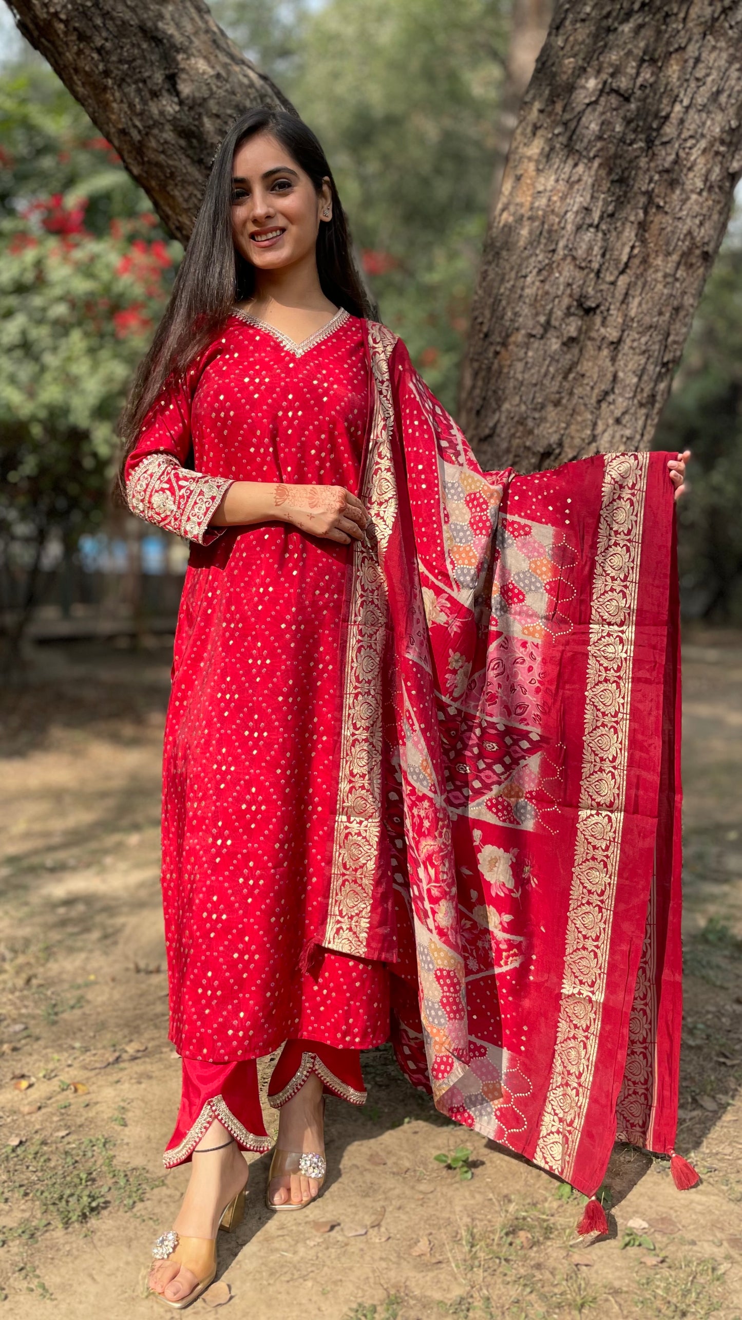 Rooh Red Muslin Suit