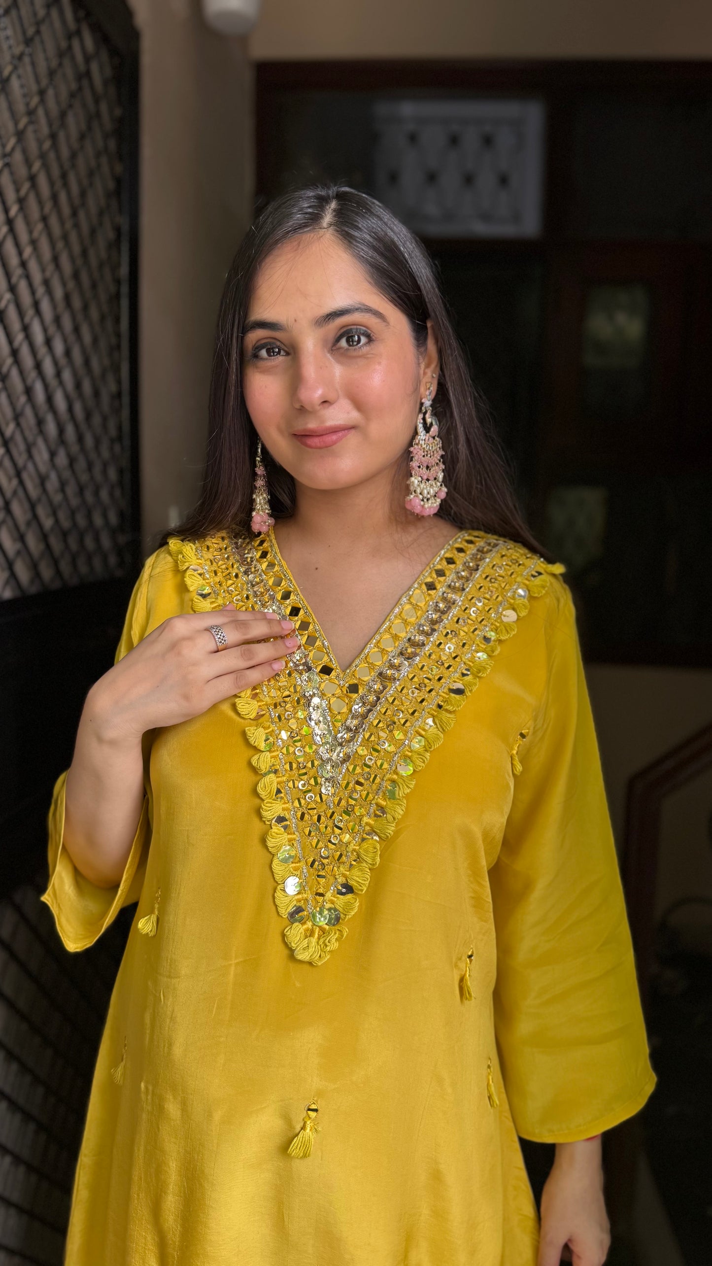 Jyoti Yellow Hand Embroidered Coord Set