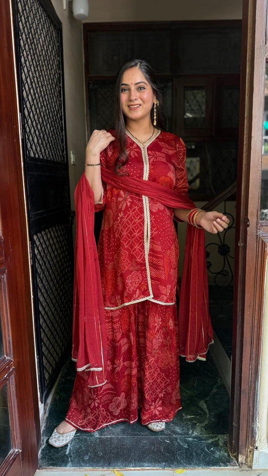 Fiza Garnet Chinnon Garara Suit