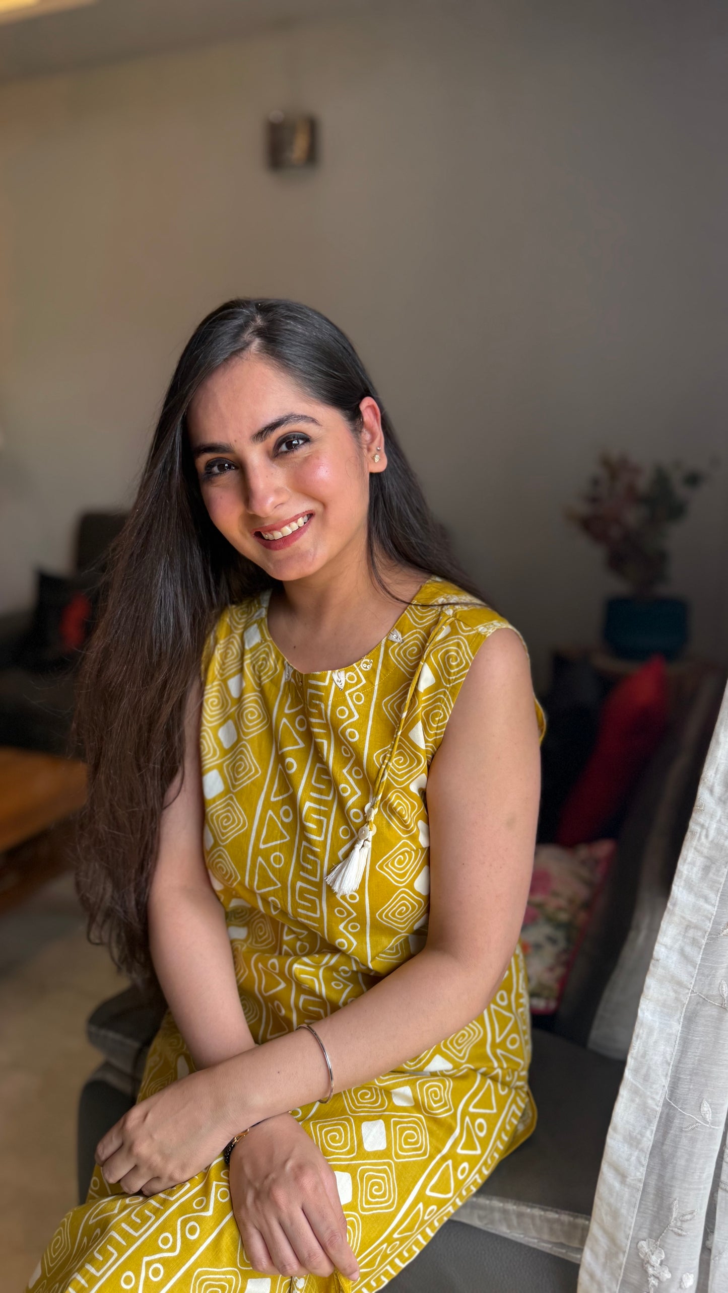 Shagun Mustard Sleeveless Cotton Suit
