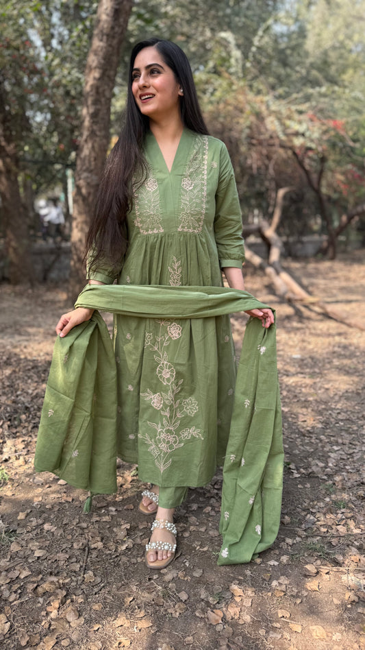 Priti Leaf Green A-Line Suit