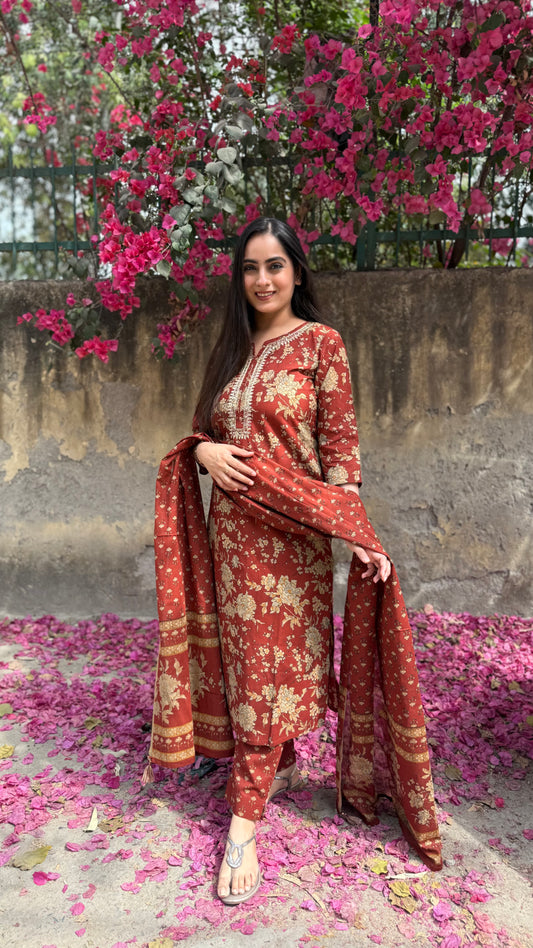 Anushka Rust Cotton Suit