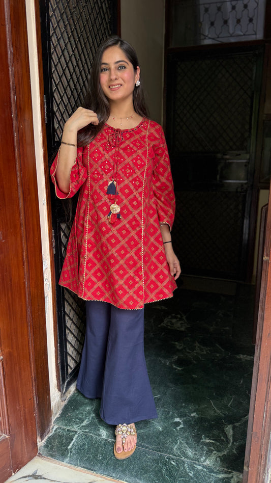 Poonam Red Kurta Bell Bottom Set