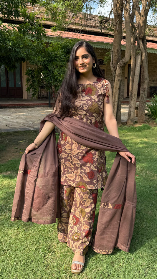 Mauve Floral Kalamkari Suit Set