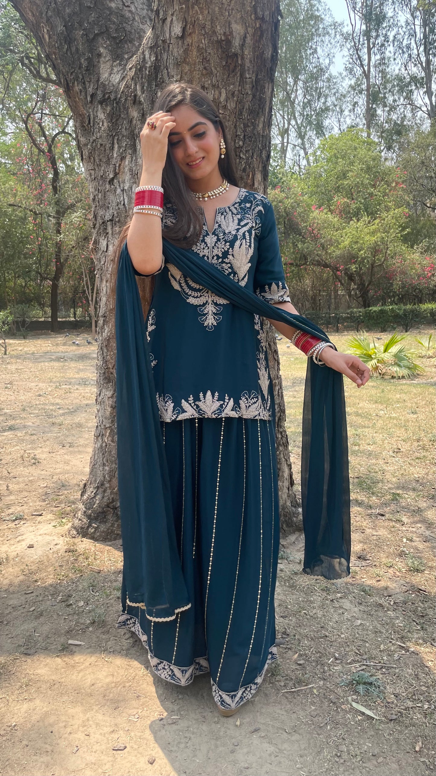 Teal Chinnon Flared Set