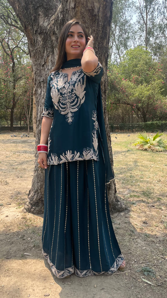 Teal Chinnon Flared Set