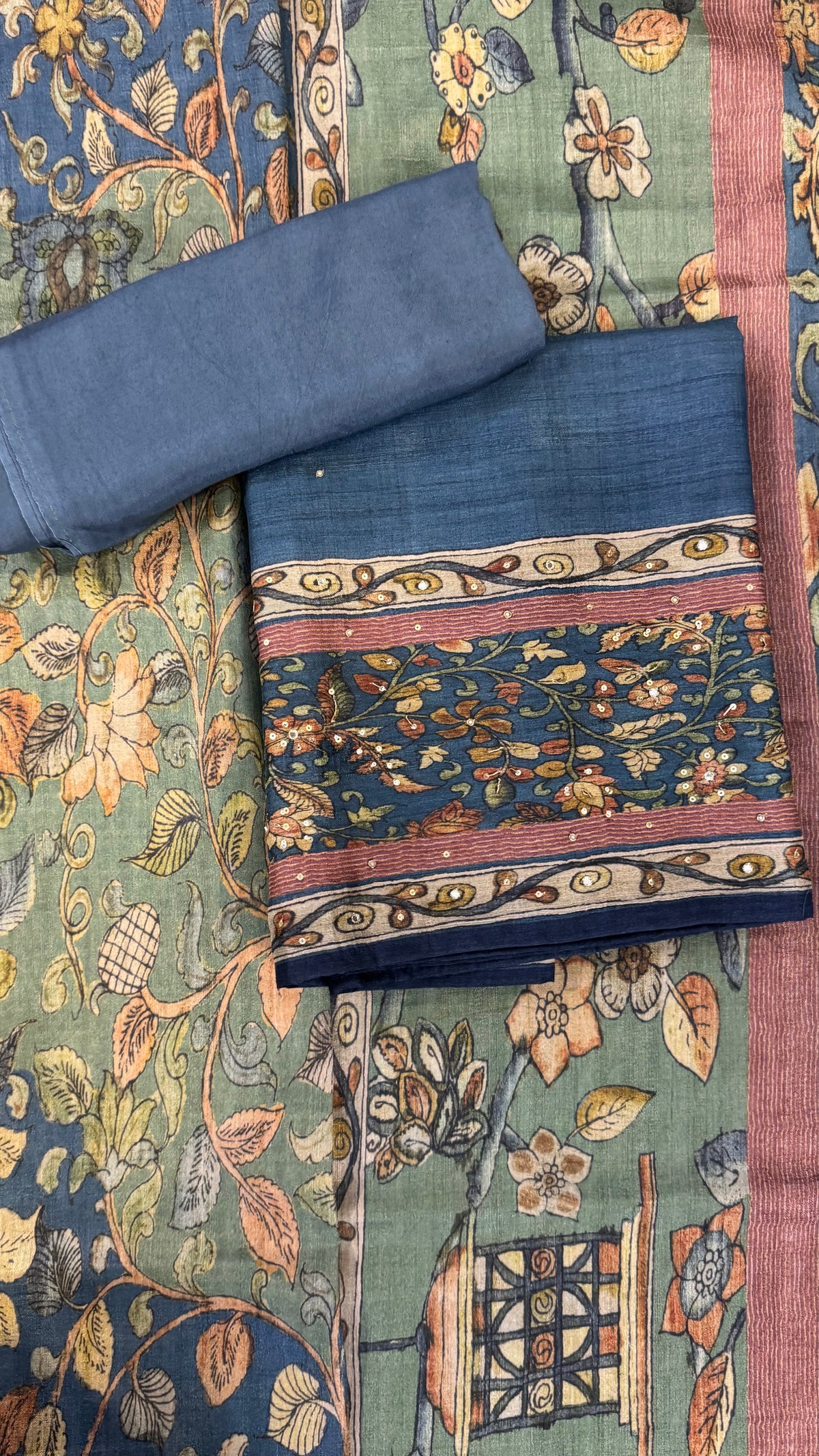Sana Navy Floral Print Unstitched Suit