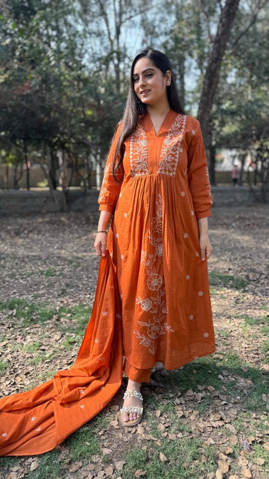 Priti Orange A-Line Suit