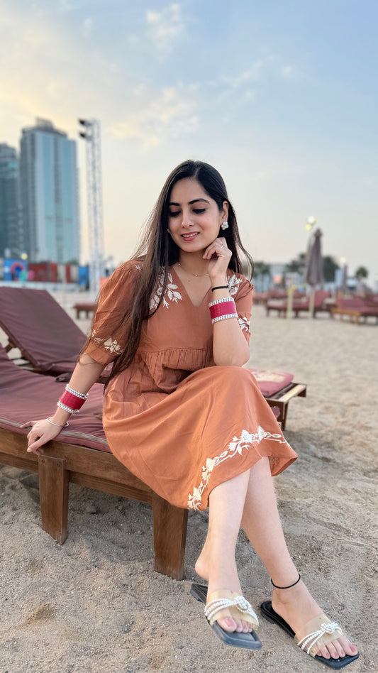 Brown Embroidered dress