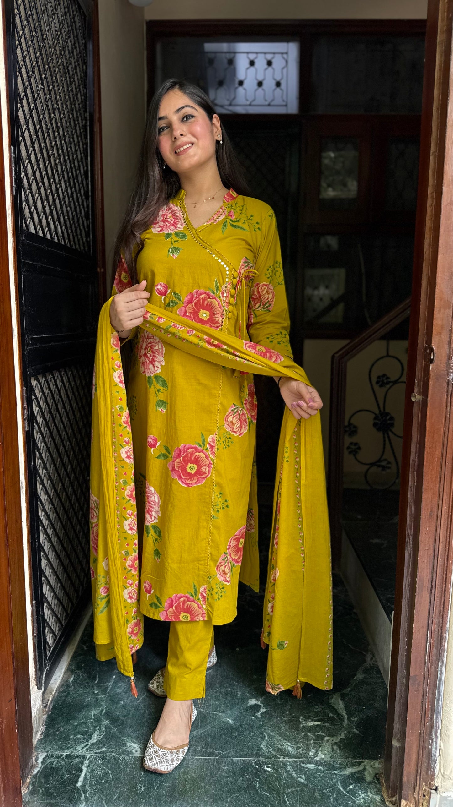 Shifa Mustard Green Suit