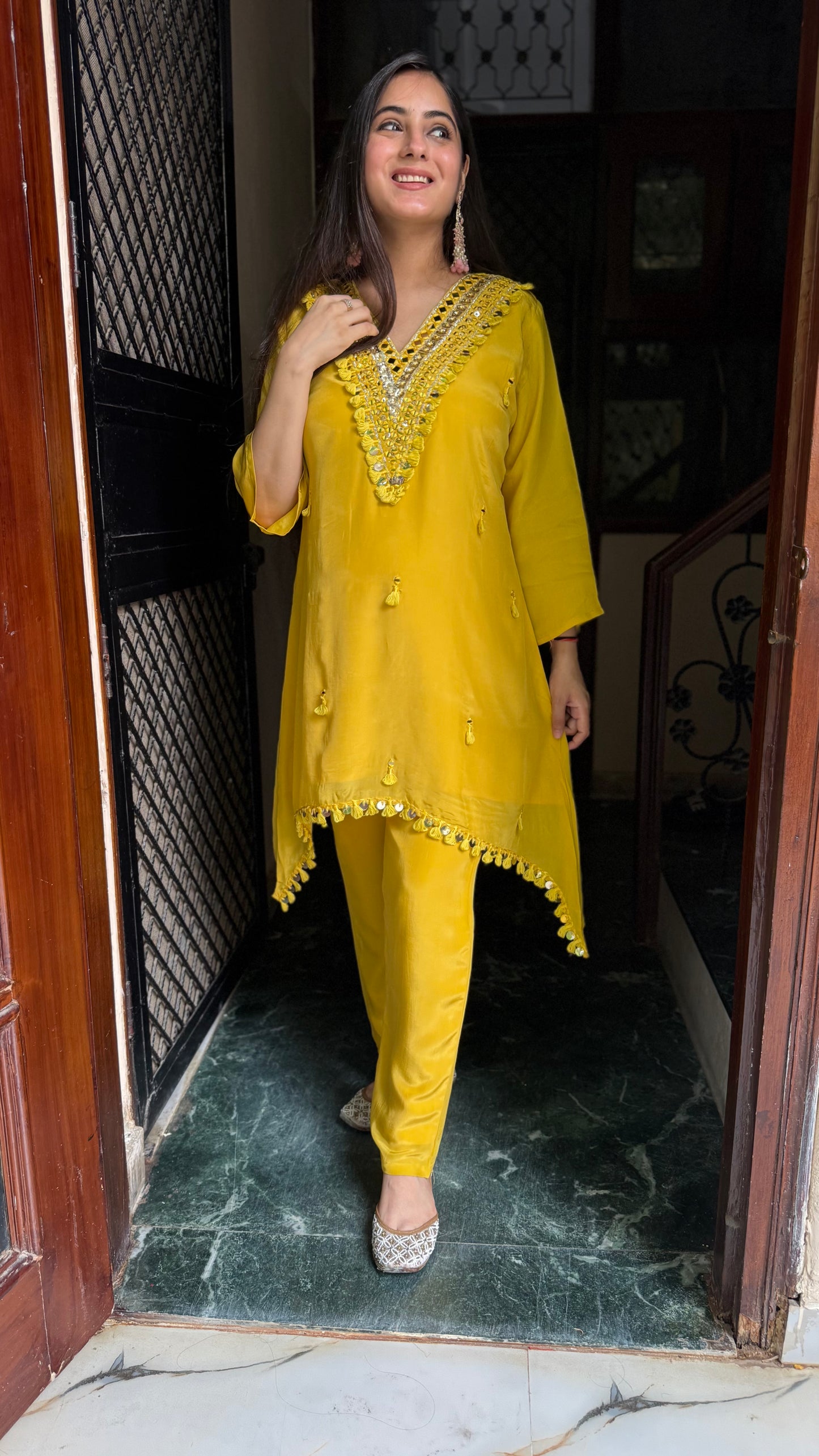 Jyoti Yellow Hand Embroidered Coord Set