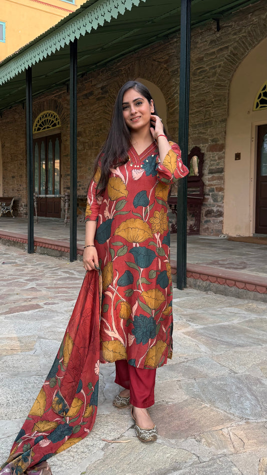 Kalamkari Rust Floral Suit Set