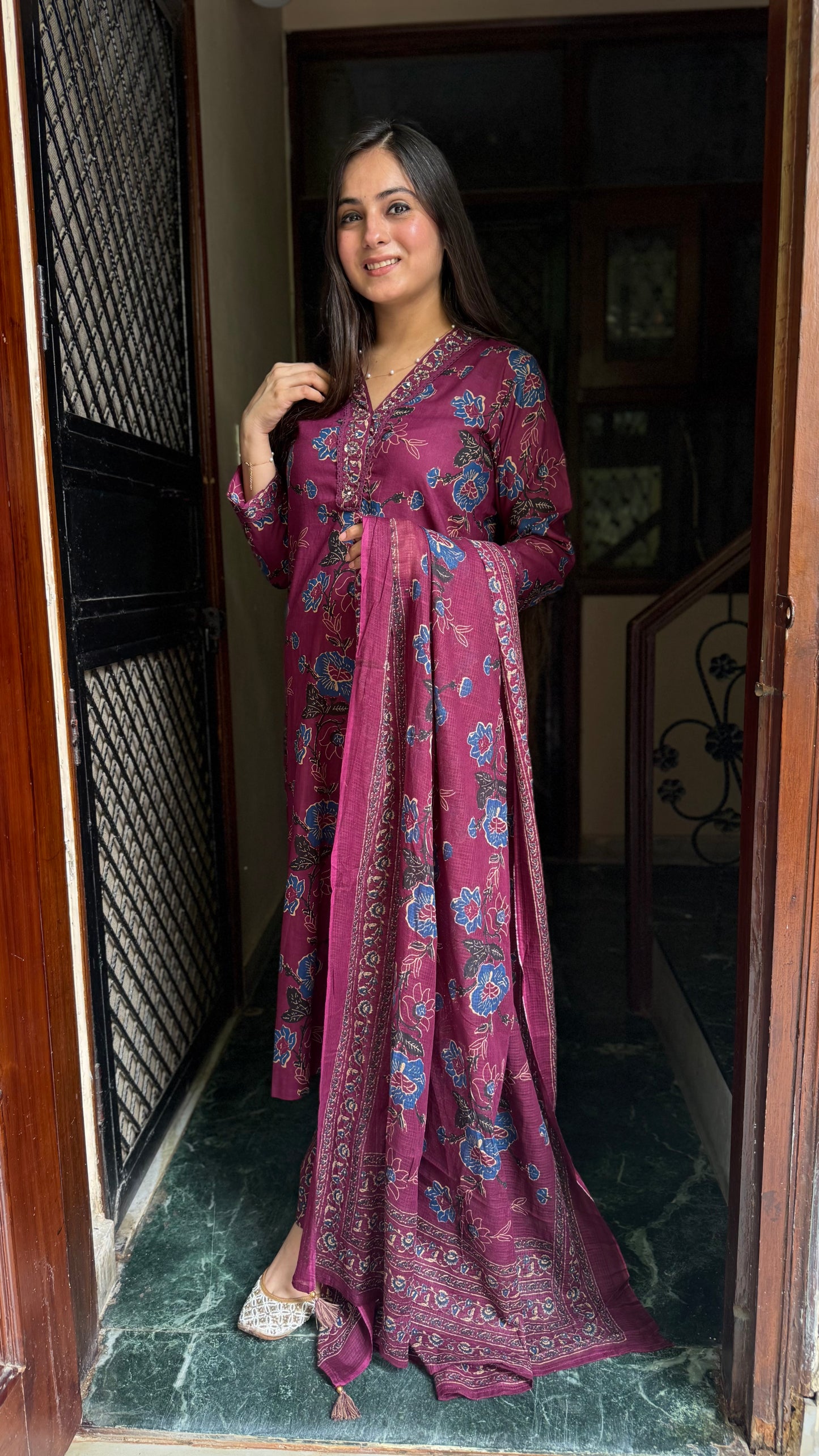 Rooh Wine Cotton Suit