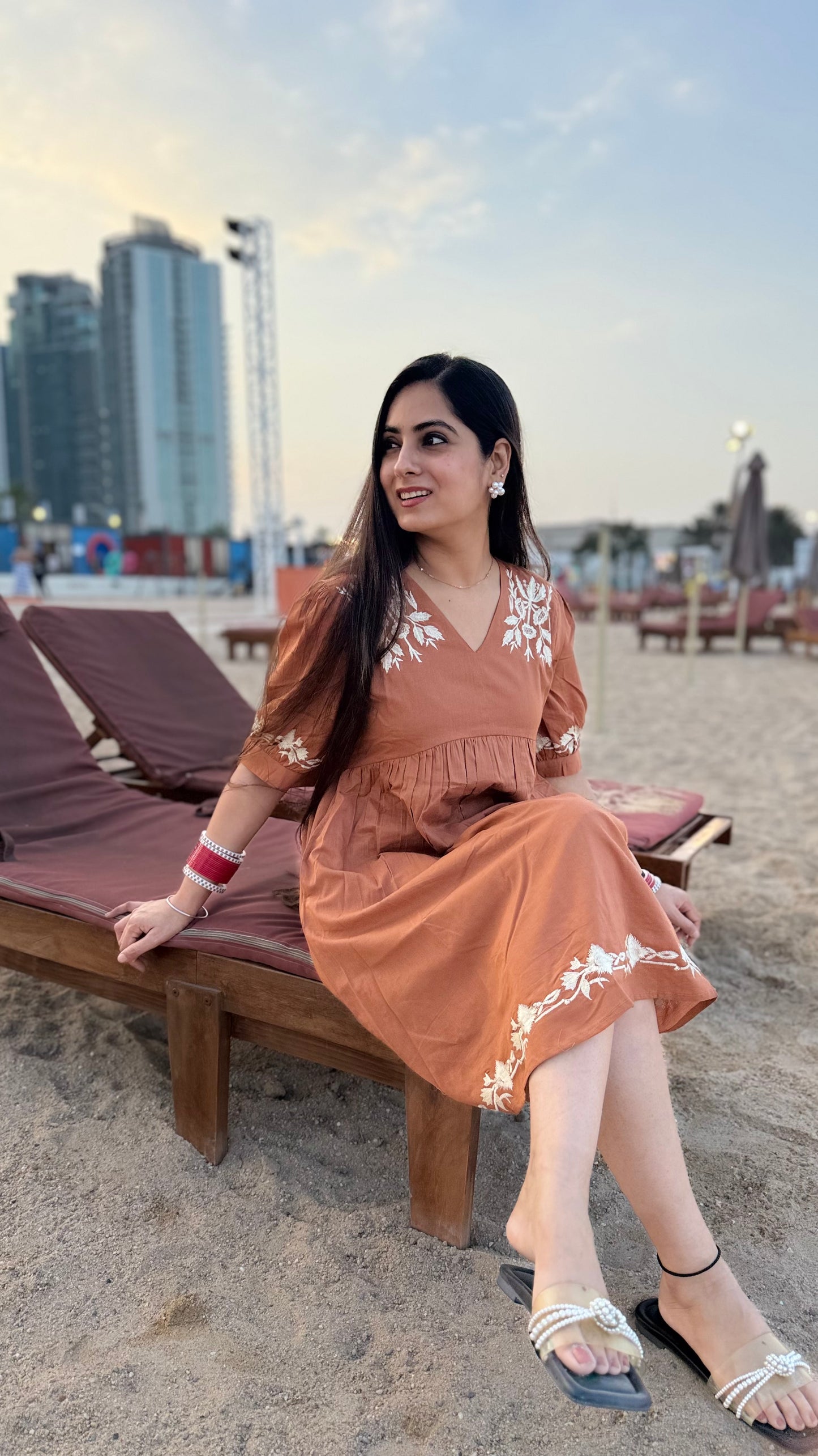 Brown Embroidered dress