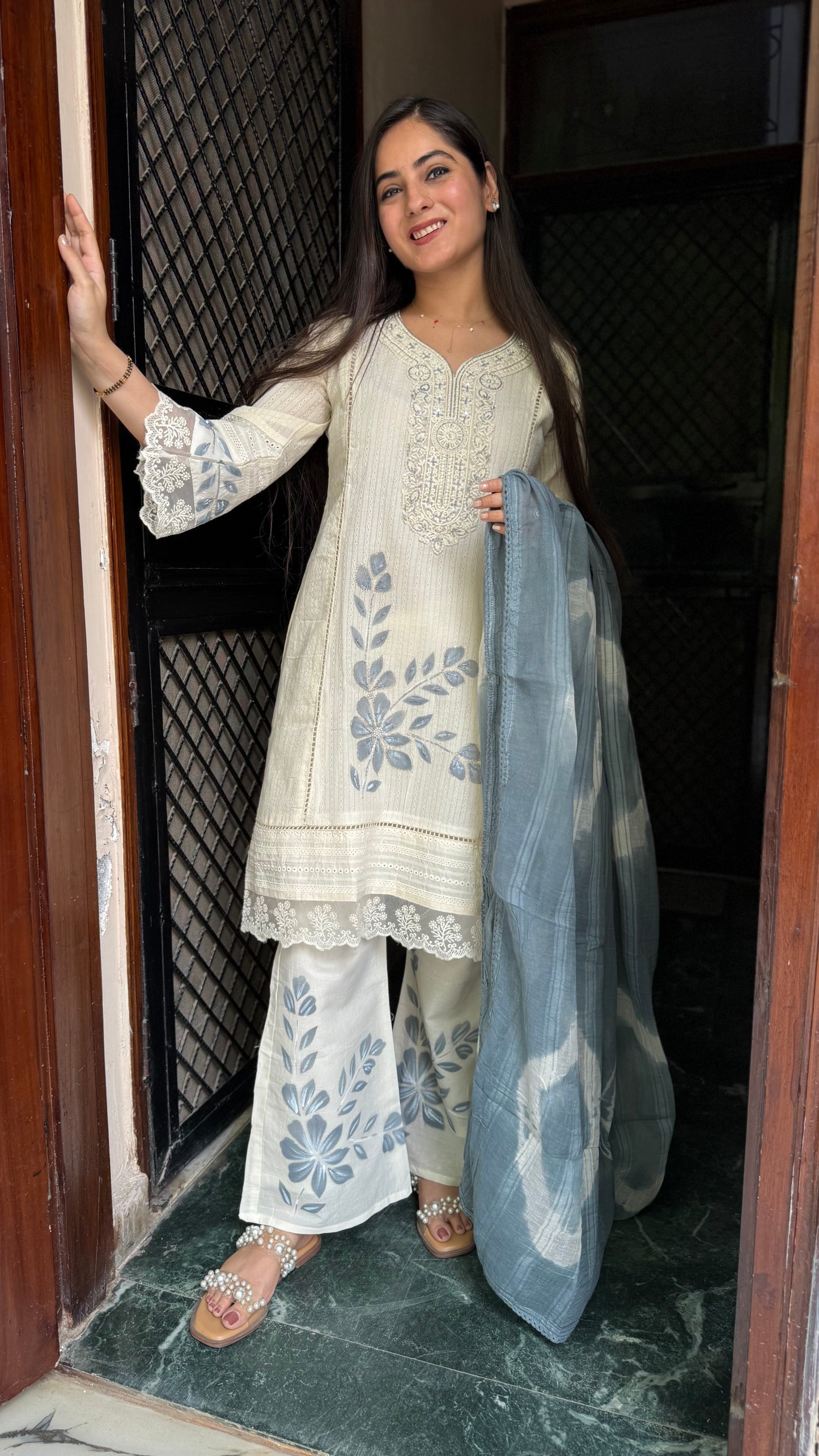 Komal Cream A-line Suit