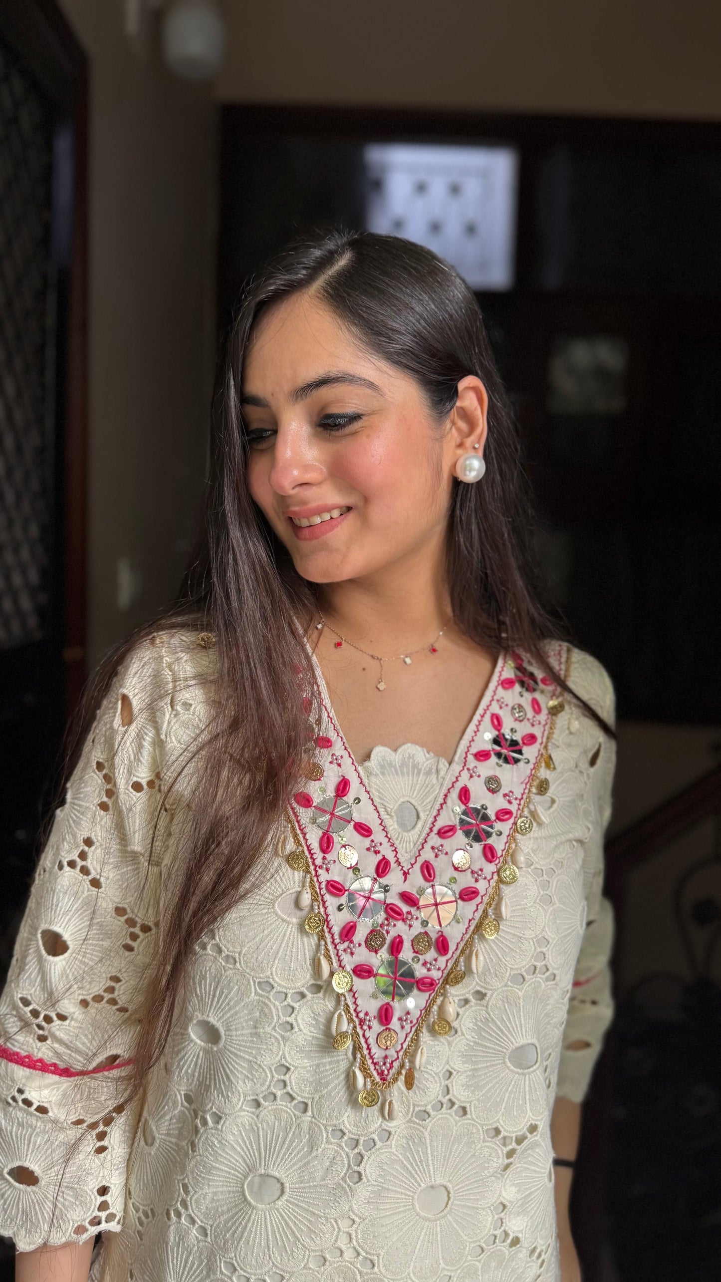 Mehak Cream Schiffli Coord Set