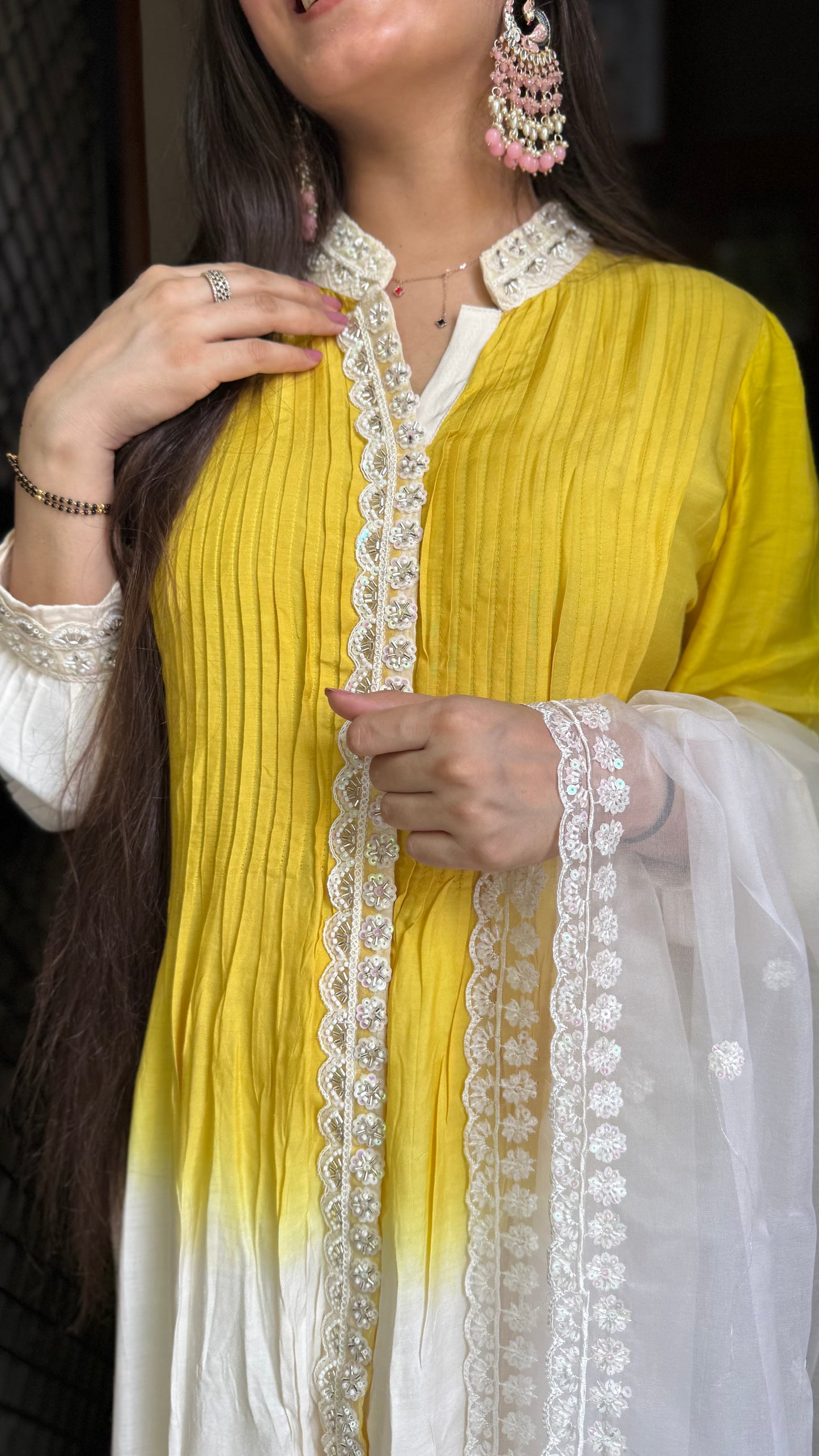 Richa Yellow Cream Muslin Suit
