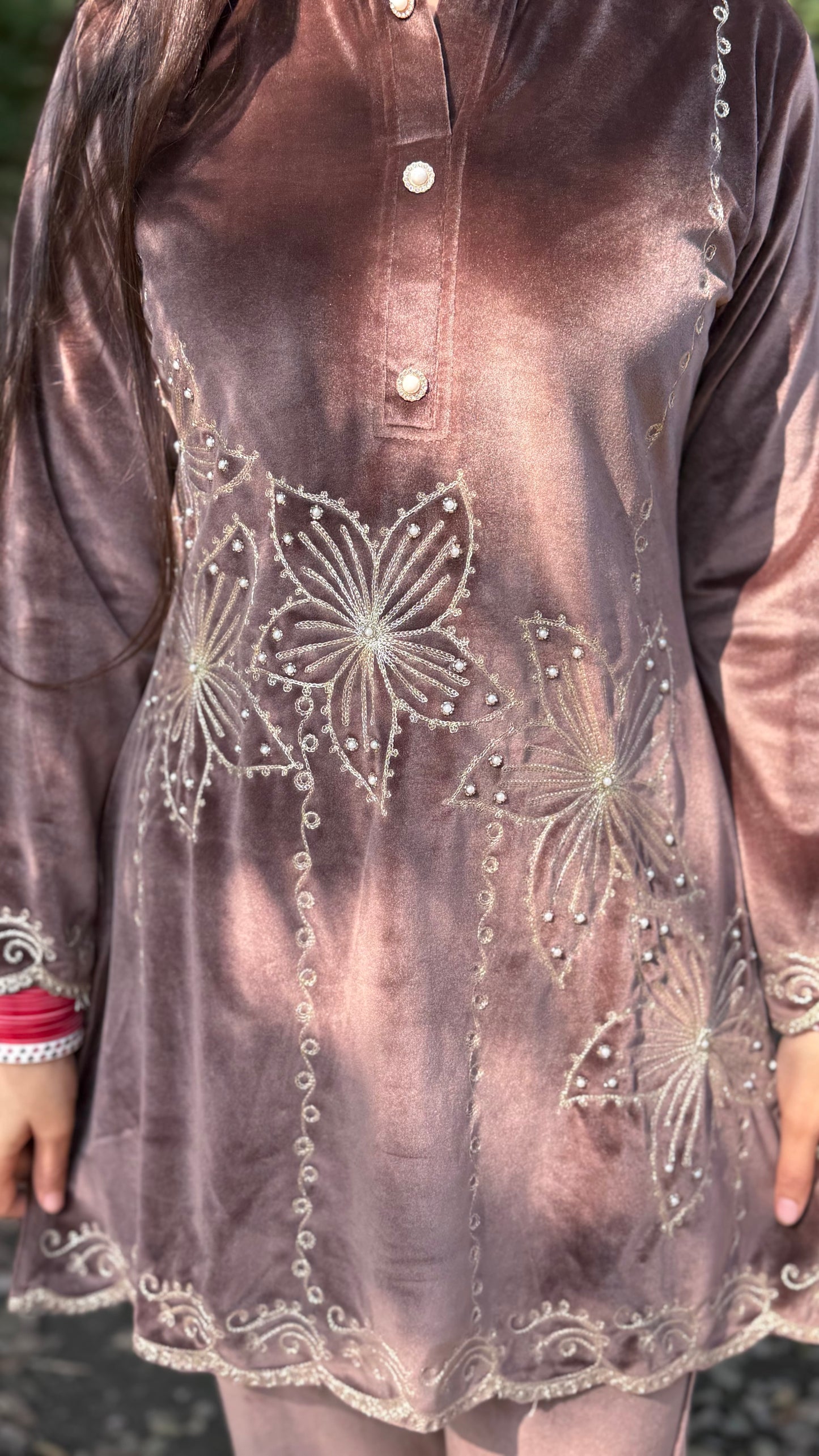 Isha Brown Velvet Coord Set