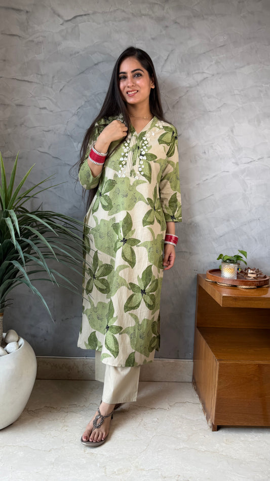 Seema Green Beige Coord Set