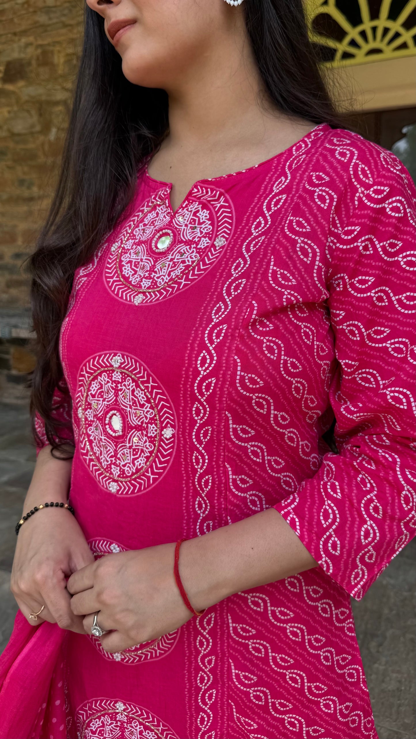 Pink Bandhej Suit Set