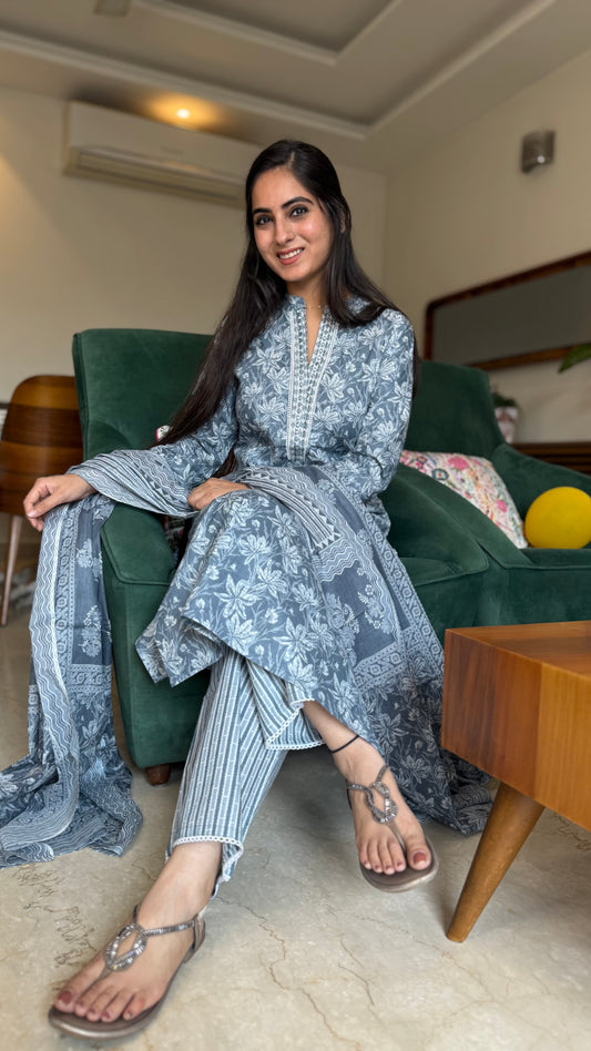 Ankita Pastel Grey Cotton Suit