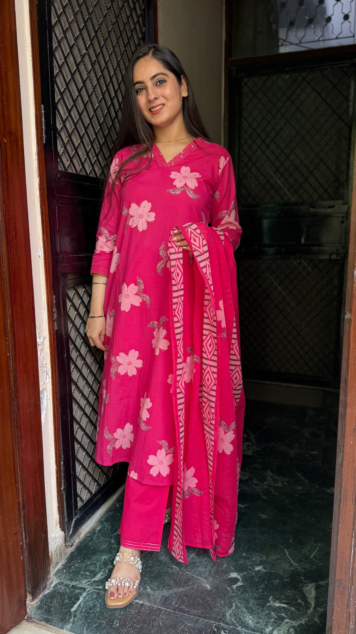 Kirti Pink Floral Suit
