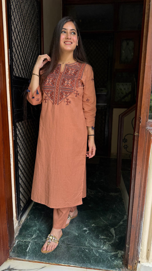 Niya Rust Embroidered Coord Set